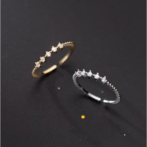925 Sterling Silver Clear CZ Shiny Zircon Ring Silver Bead Ring Korean Thin Finger Rings Jewely Accessories