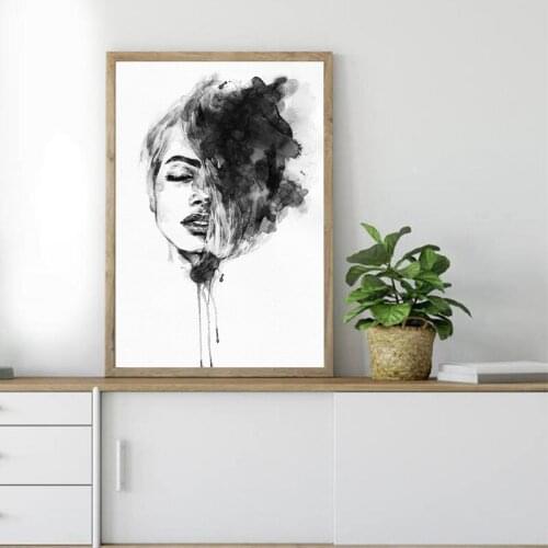 Beauty Illustration Print Watercolor Fashion Poster Black & White Wall Art Canvas Painting Woman Face Drawing Prints Wall Decor