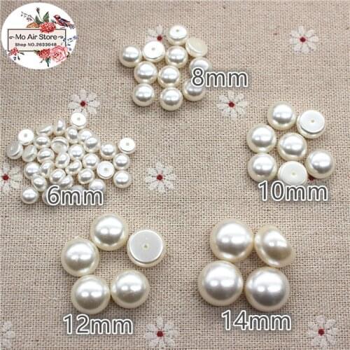Ivory/white round pearl Beads half hole ABS Resin Flatback Simulated pearl Buttons Home Garden Crafts Cabochon Scrapbooking