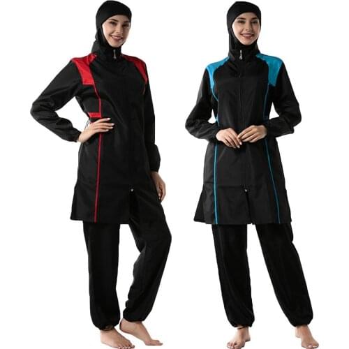 Muslim Women Swimwear Modest Zipper Islamic Beachwear Burkini Costume Bathing Suit 3PCS Conservative Swimsuit Breathability New