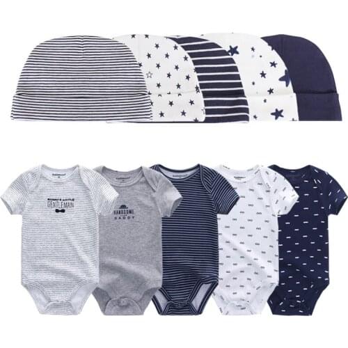 Summer Cute Baby Boy Girl Bodysuits+Hats Infant Cartoon Baby Clothing Sets Newborn 100% Cotton Printing Outfits Baby Gift