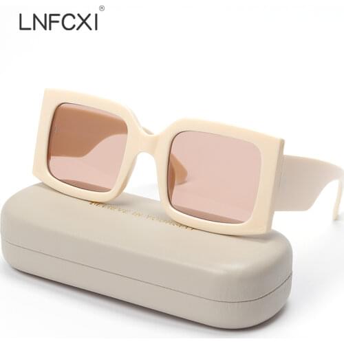 LNFCXI Vintage Real Rectangle Women Sunglasses Ins Popular Fashion Blue Light Tea Eyewear Men Trending Sun Glasses Shades UV400