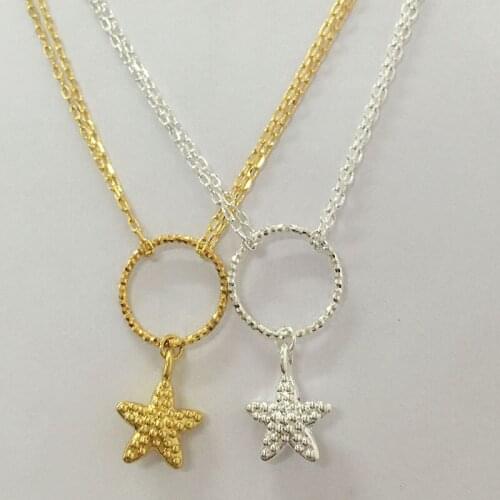 Fashion Silver plated starfish star pentagram Pendant Necklace Women Chain colar feminino trinket Christmas Gifts Wholesale
