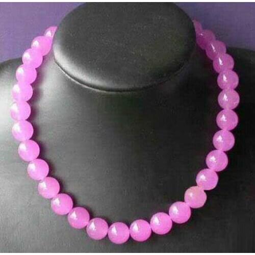 Fashion style 12mm rose red natural stone dyed chalcedony jades round beads necklace for women high grade chain 18inch BV222