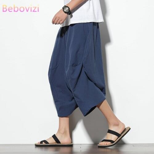 Harem Low-grade Pants for Men Plus Size M-5XL 2021 New Summer Cotton and Linen Loose Navy Blue Black Khaki Thai Kimono Pants