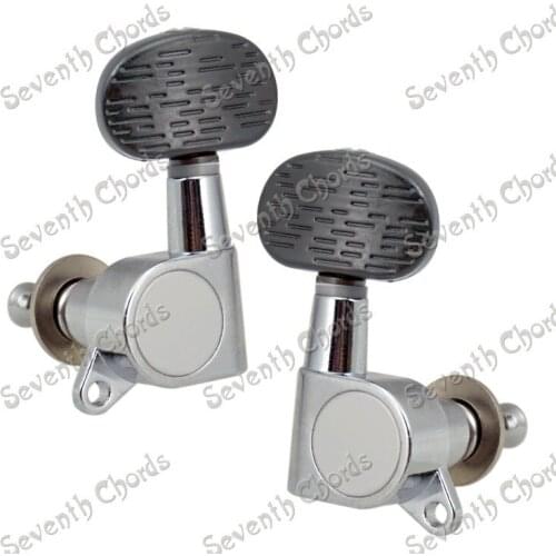A Set Beautiful Chrome Sealed Acoustic Electric Guitar Tuning Pegs Tuners Machine Heads - Black Wood texture Handle