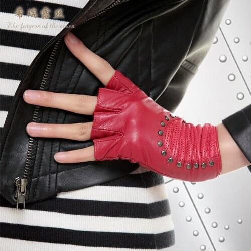 Real Leather Semi-Finger Gloves Unisex Half Finger Male Sheepskin Driving Mittens Female Anti-Slip Summer Couple Gloves C520