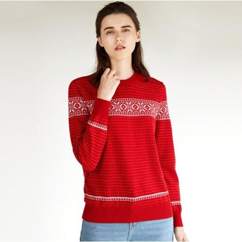 ZHILI 2018 New Autumn Winter O-Neck Christmas Red Warm Cashmere Sweater
