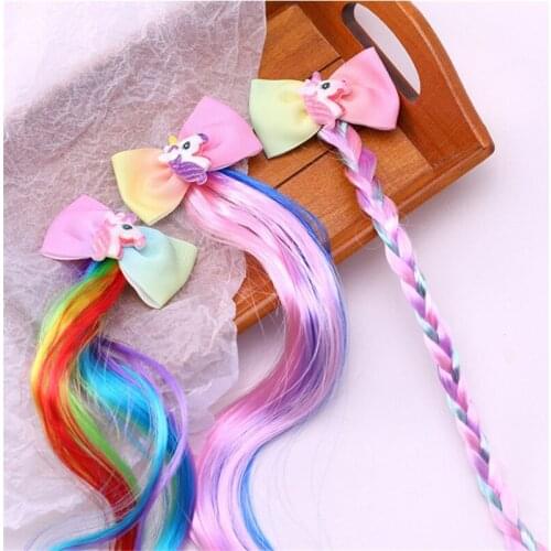 New Girls Cute Cartoon Unicorn Princess Bow Colorful Braid Headband Sweet Hair Ornament Clips Hairpins Fashion Hair Accessories