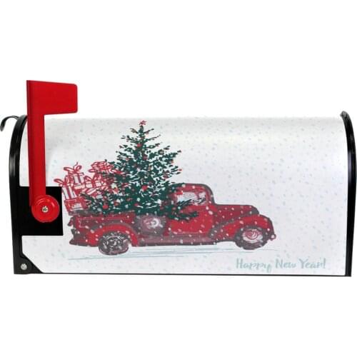 Christmas Red Truck Car Tree Snow Magnetic Mailbox Cover Winter Happy New Year Mailbox Wraps Post Box Cover for Garden Yard