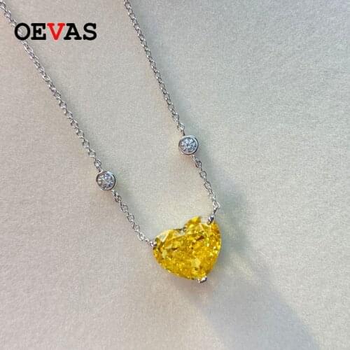 OEVAS 100% 925 Sterling Silver Sparkling Topaz Pink High Carbon Diamond Heart Pendant Necklace For Women Fine Jewelry Wholesale