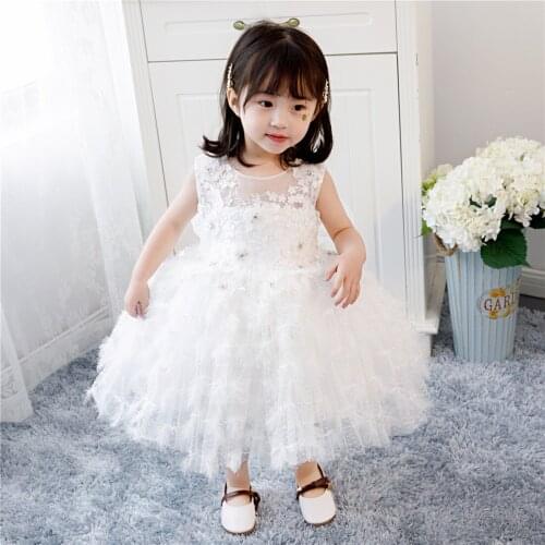 Baby Girl Baptism Dress Toddler Girl Christening Gown Infant Appliques Tulle Kids Party Dresses for Little Girls 1 Year Birthday