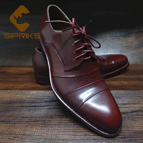 Sipriks Luxury Imported Italy Calf Leather Dress Shoes Mens Classic Sewing Welted Shoes Wine Red Burgundy Gents Suit Social 44