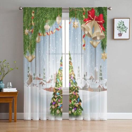 Christmas Decoration Christmas Tree Snow Sheer Curtains for Living Room Tulle for Windows Voile Yarn Short Bedroom Curtains