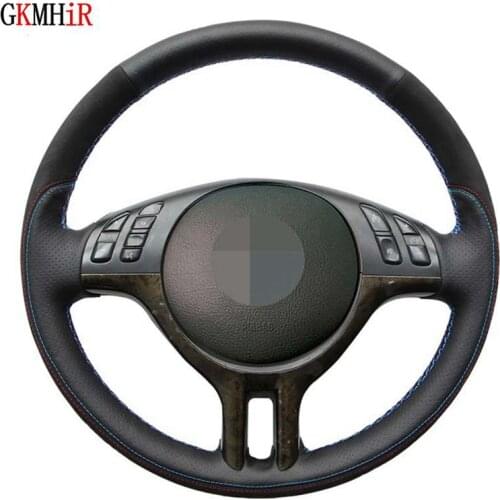 Hand-Stitched Anti-slip Soft Black Genuine leather Suede Car Steering Wheel Cover For BMW E39 E46 325i E53 X5