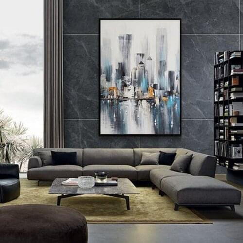 Hand Painted Abstract Oil Painting Wall Art City Building Landscape Picture Decorative Modern On Canvas For Living Room