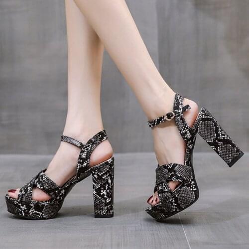 Snakeskin pattern platform sandals peep toe high heels sandals women Ankle Strap Shoes Gladiator Party Dress Wedding Shoes heels