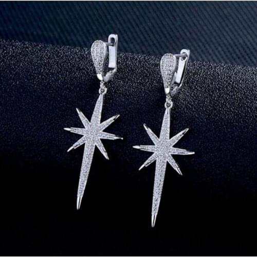925 Sterling Silver Delicate Hexagonal Star Dangle Earrings With Dazzling Full Zircon For Women Party Gifts Dropshipping S-E506