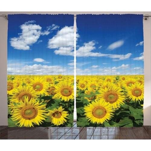 Sunflower Sky Curtains Summer Sky and Yellow Meadow Satin Fabric Drapes for Living Room Bedroom 2 Panel Window Set
