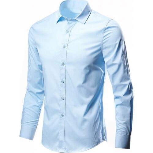 Blue Men Shirt Long Sleeve Slim Fit Non-Iron Shirt Business Social Dress Casual Brand Shirts for Men Korean Clothes Camisas