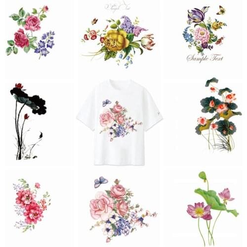 Iron On Transfer Patches Colorful Flowers Heat-Sealing Patch Boy Girl Clothes Stickers Stripe T-shirt Sticker DIY Applique NEW H