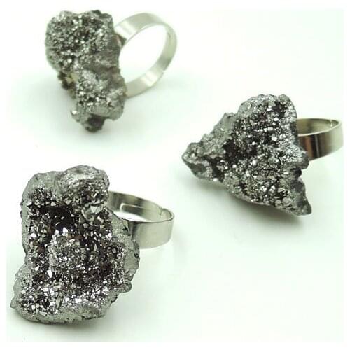 Titanium Silve r Crystal Irregular Cluster Ring Of Plating Platina Adjustable 20-30mm