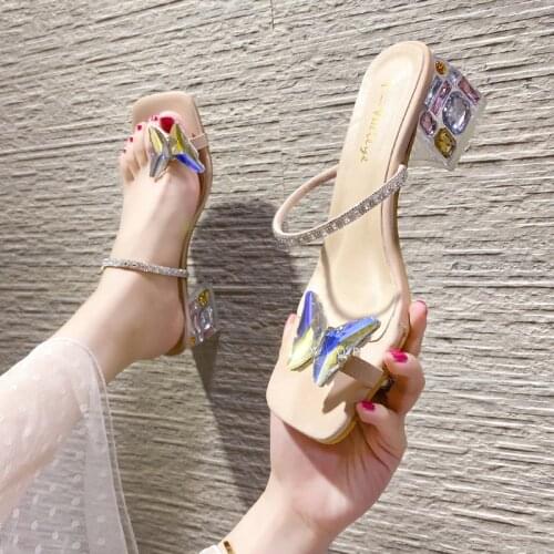 2021 Slippers Women Shoe Flats Summer Women Slippers Fashion Butterfly Decoration 3cm Heel Slippers Slip On Casual