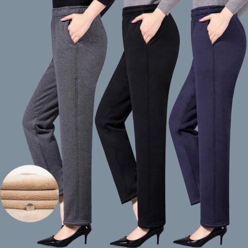 Women Winter Lamb Fur Cashmere Slim Pants Women Casual Warm Pants Straight Pants Thick Fleece Autumn Sweatpants Trousers Y334