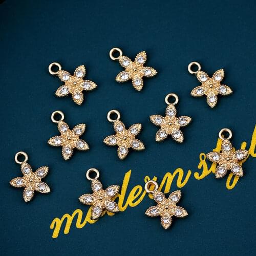10Pcs Alloy Mini Cute Flower Shape Rhinestone Petal Charms Gold Color DIY Jewelry Findings Accessories Earring Necklace Parts
