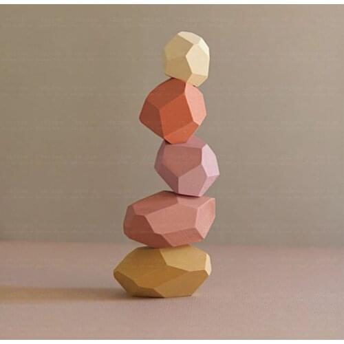 16 Pcs Children Wooden Stone Stacking Game Building Block Kids Educational Toy F3ME
