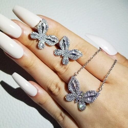 2pcs Pack 2021 New Luxury Butterfly 925 Sterling Silver Dubai Wedding For Women Lady Anniversary Gift Jewelry Bulk Sell J5965