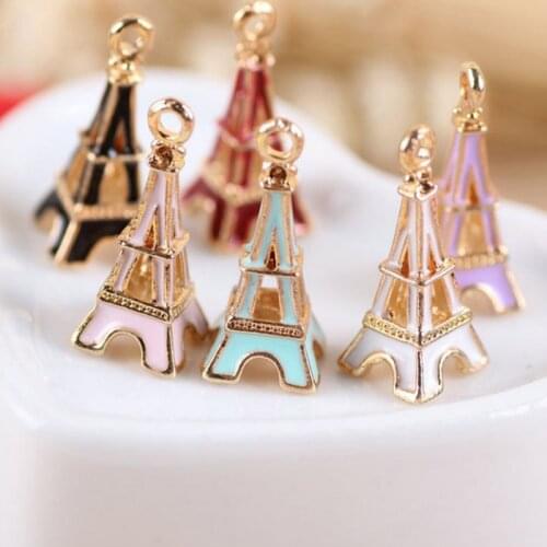 20PCS/Lot Oil Drop Gold Color Plated Eiffel Tower Shape Jewelry Charms For DIY Necklaece Bracelet