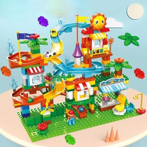 213pcs Marble Race Run Building Blocks Big Size Funnel Slide Blocks Bricks City Car Castle Bricks DIY Toys For Children