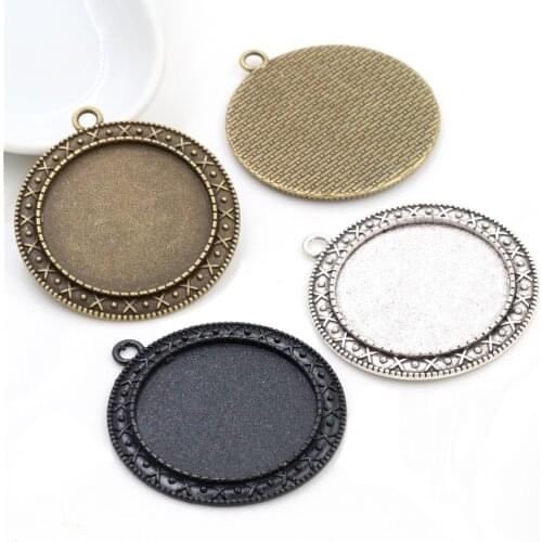 5pcs 30mm Inner Size Antique Silver Plated and Black and Bronze Plated Baroque Style Cabochon Base Setting Charms Pendant
