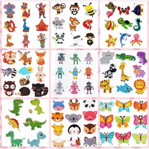 5D Diamond Painting Stickers Kits for Kids Animal Pattern DIY Diamond Painting Art Mosaic Stickers for Children Boys Girls Gift