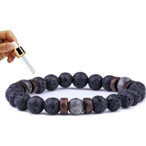 8mm Chakras Black Lava Stone Beads DIY Essential Oil Diffuser Bracelet Stretch Yoga Jewelry