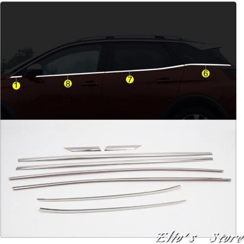 Car Accessories 8PCS Stainless Steel Bottom Window Decorative Trims Cover Molding Strips for Peugeot 3008 2017 2018 2019