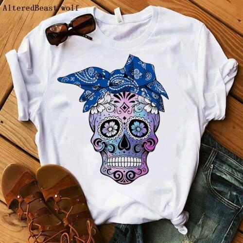 2020 Bandana Women T-shirts Harajuku Skull Printed Mom Tops Summer Female T shirt mama Short Sleeve T shirt For Women Clothing