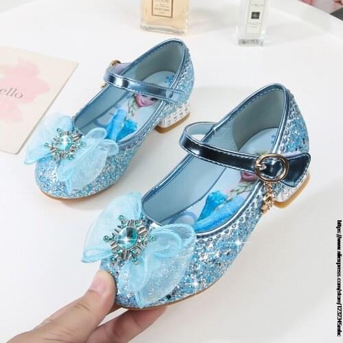 Disney Girls Sandals Frozen 2 Elsa Princess Shoes Little Girl Crystal Shoes Children High Heels Catwalk Show Shoes Birthday Gift