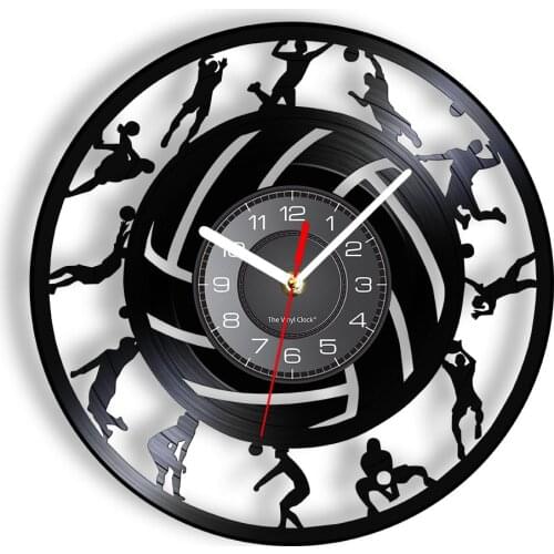 Volleyball Athletes Silhouette Laser Vinyl Record Wall Clock Art Volleyball Girl Retro Watch Coach Gift Volleyballer Player Gift