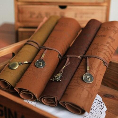New City Pirate Leather Pen Case Creative Retro Treasure Map Pencil Oil Paint Curtain Pu Multi-function Box Student Applicable