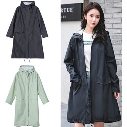 Long Raincoat Hooded Women Men Ladies Raingear Breathable Portable Water-Repellent Rain Poncho Coat Jacket Big Size