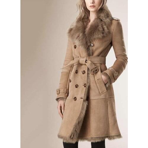 Gl20111 winter womens real sheepskin shearling coat double breated real sheep fur shearling coat