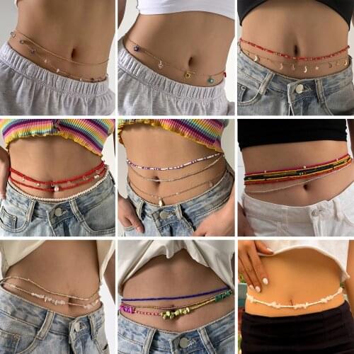 Ingemark Boho Elastic Stone Waist Belly Chain African Weight Loss Stretchy Strand Charm Bead for Women Bikini y2k Body Jewelry