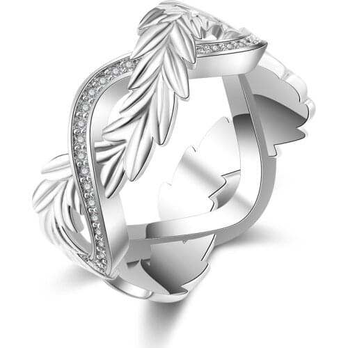 Wedding Engagement Leaf Design 925 Sterling Silver Finger Rings Small Cubic Zirconia Crystal Jewelry For Women Girls