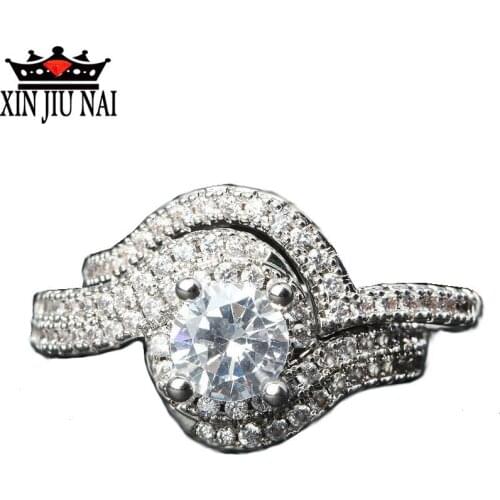 Two Pieces / Set Couple Simple Fashion High Quality Women Jewelry Spiral Rhodes Wedding Bride Diamond Ring Lady Party Gift