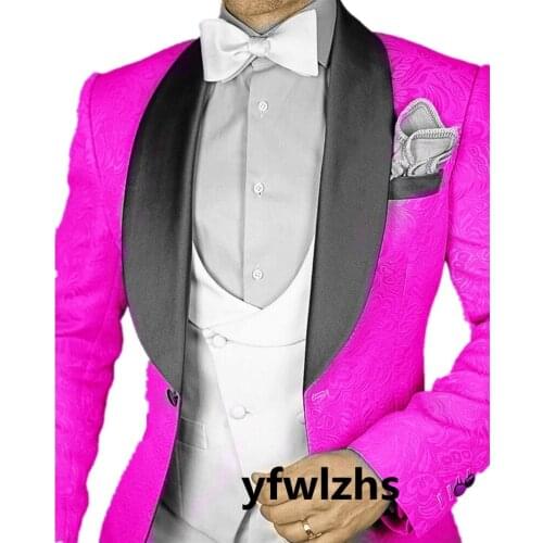 Handsome Embossing Groomsmen Shawl Lapel Groom Tuxedos Wedding Dress Men Suits Blazer Prom Dinner (Jacket+Pants+Tie+Vest) A970