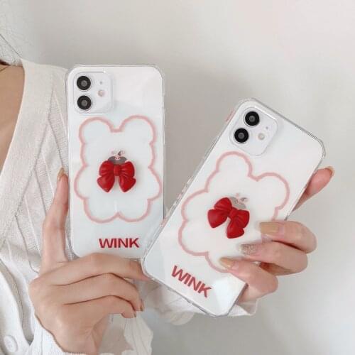 ZUIDID Cute 3D Bow Bear Phone Case For iPhone 12 11 Pro XS MAX SE 20 XR X 7 8Plus Animal Transparent Soft Silicone Cover Fundas