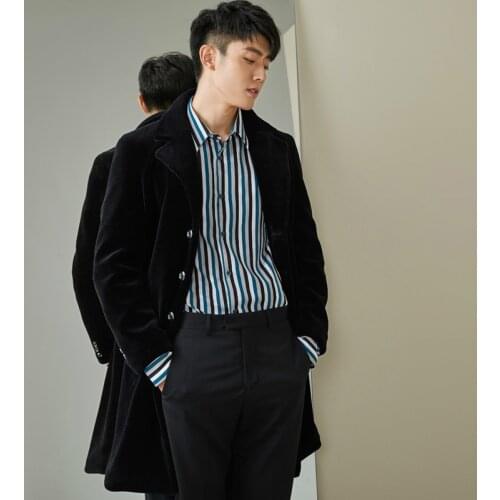 100% Wool Men Long Winter Jacket Sheep Shearing Real Fur Coat Korean Overcoat Parka Mont Erkek MG-00-7026 KJ1320