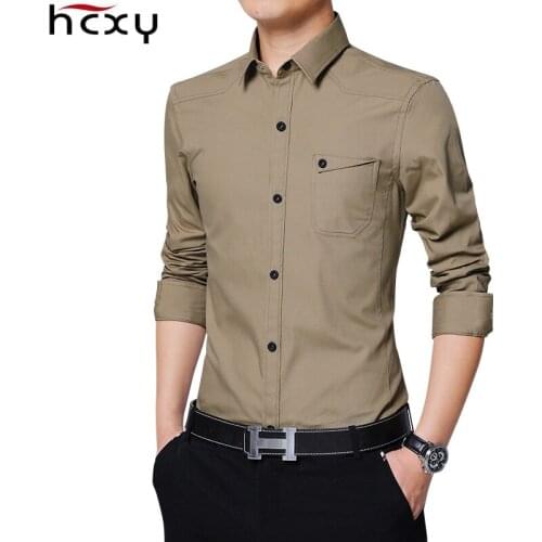 HCXY 2019 spring High Quality Mens Pure Cotton army Shirt Slim Fit Fashion Long Sleeve Casual Business Shirts Men Dress Shirts